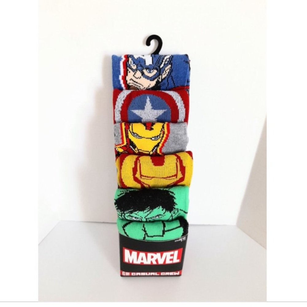 Marvel Casual Crew Socks 6-Pack Fits Shoe Size 8-12
